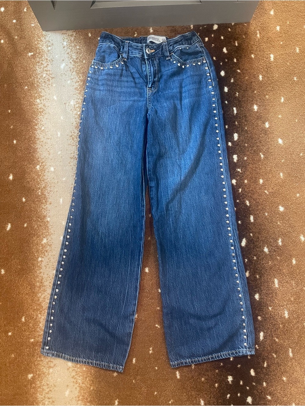 Abercrombie Kids Stud-Trim Wide Leg Jeans - Dark Blue 11/12 Long